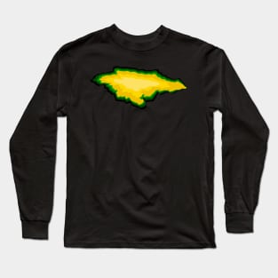 Jamaica  map of Jamaica  in the colors of the Jamaican flag black green and gold Long Sleeve T-Shirt